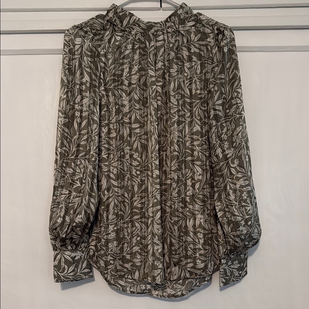 H&M Olive Green Leaf Print Blouse